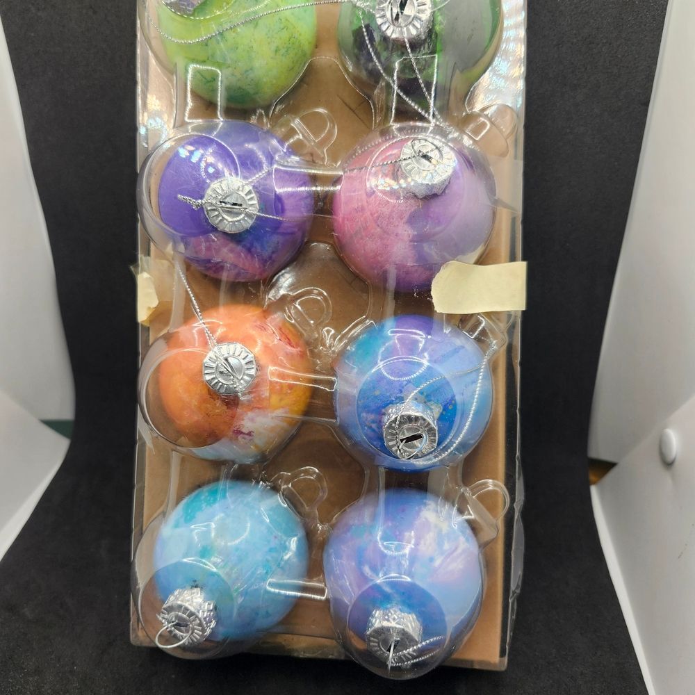 Hand Crafted Colorful Glass Ornaments Set Of 8 One Of A Kind Original Fluid Art